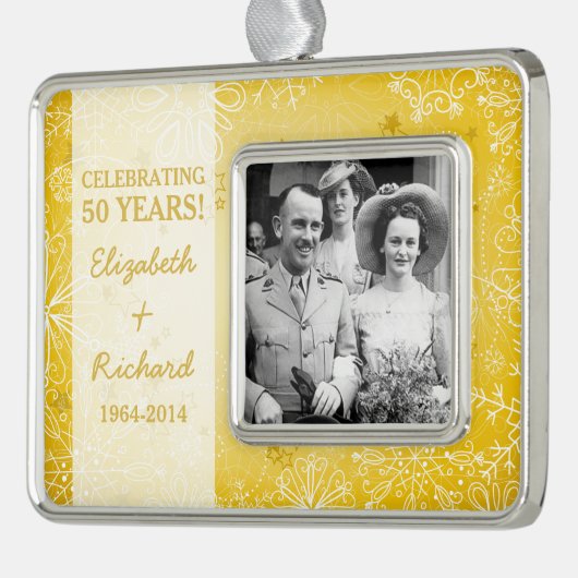 50周年記念写真結婚クリスマス シルバープレートフレームオーナメント (左)