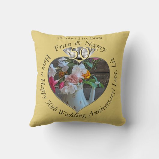 50周年記念写真結婚ダイヤモンドハート クッション (裏面)