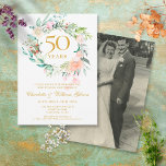 50周年記念写真結婚フローラガーランド 招待状<br><div class="desc">50周年記念撮影フローラ結婚ガーランドは繊細な水彩フローラグリーンガーランドを備え、この植物学50周年記念行事は特別な記念詳細と一緒に開催されかわいらしる結婚50周年記念記念行事でパーソナライズされたす。バックに結婚あなたの写真を追加するゲストのための美しい記念品を作成する。Thisisnomeによる設計©</div>