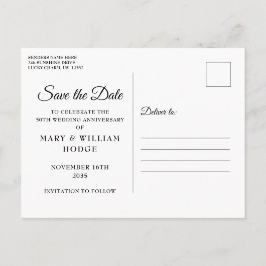 50周年記念写真結婚日付を保存 案内ポストカード (裏面)
