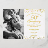 50周年記念写真結婚日付金ゴールドの保存 箔招待状 (正面)