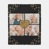 50周年記念写真結婚金ゴールドグリッターハート フリースブランケット (正面)