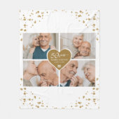 50周年記念写真結婚金ゴールドグリッターハート フリースブランケット (正面)