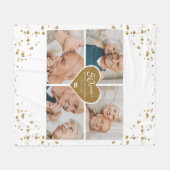 50周年記念写真結婚金ゴールドグリッターハート フリースブランケット (正面(横))