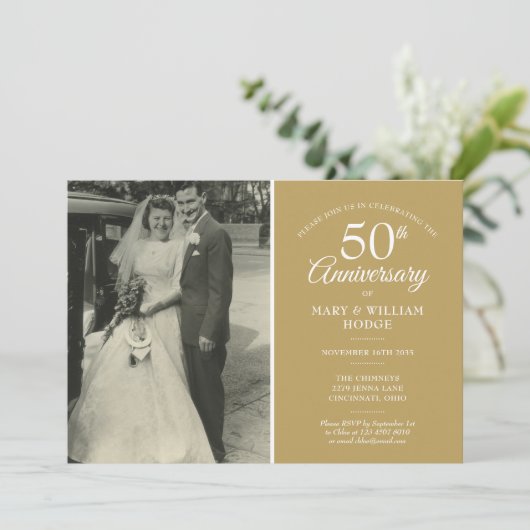 50周年記念写真結婚金ゴールドハート紙吹雪 招待状 (スタンド正面)