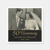 50周年記念写真結婚金ゴールドブラック スタンダードカクテルナプキン (正面)