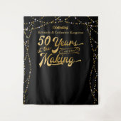 50周年記念写真背景ブラックと金ゴールド タペストリー (正面)