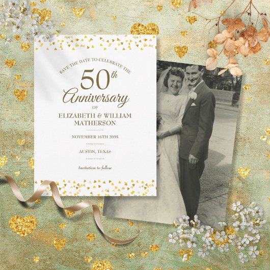 50周年記念写真黄金のハート保存日 案内ポストカード