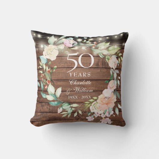 50周年記念写真 レトロな花のイルミネーション クッション (正面)