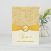 50周年記念招待状 - ゴールドのモノグラム 招待状 (スタンド正面)