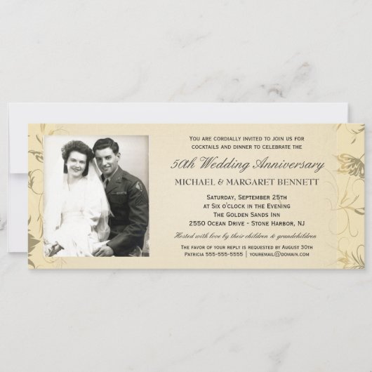 50周年記念招待状 - ヴィクトリアン フローラル 招待状 (正面)