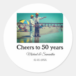 50周年記念日おめでとう　名前　写真　日付を追加 ラウンドシール