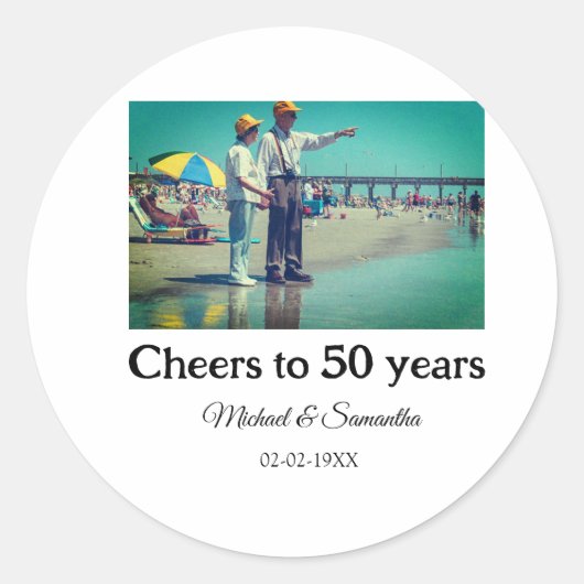 50周年記念日おめでとう　名前　写真　日付を追加 ラウンドシール (正面)