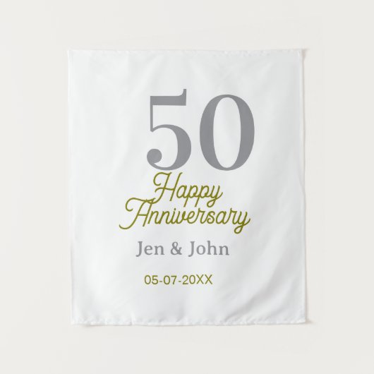 50周年記念日お名前入りシルバーゴールドデザイン タペストリー (正面)