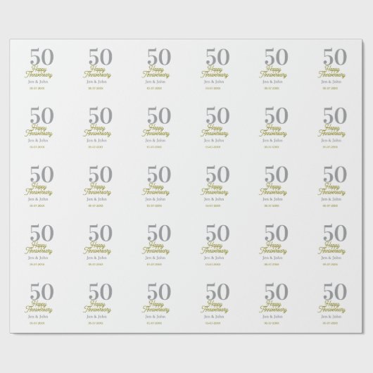 50周年記念日お名前入りシルバーゴールドデザイン ラッピングペーパー (フラット)