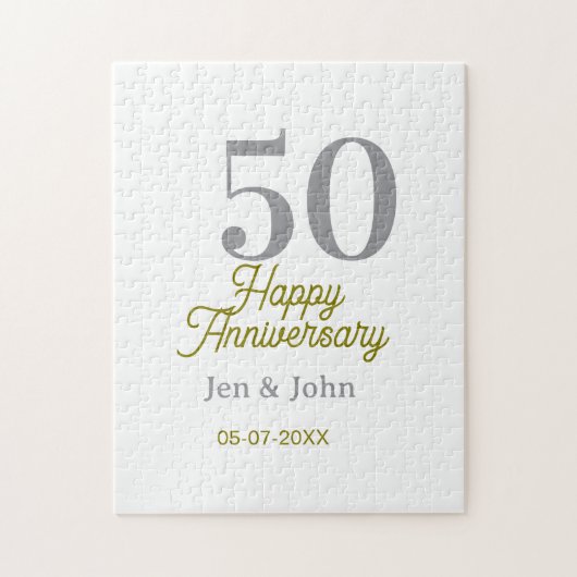 50周年記念日お名前入りシルバーゴールドデート ジグソーパズル (縦)
