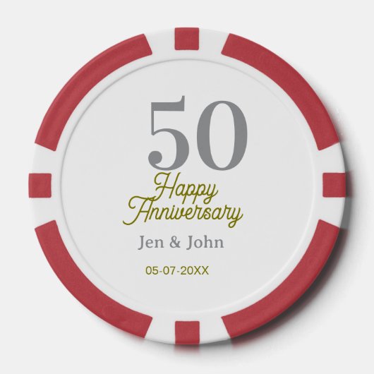 50周年記念日お名前入り記念日 シルバー ゴールド 日付  ポーカーチップ (正面)