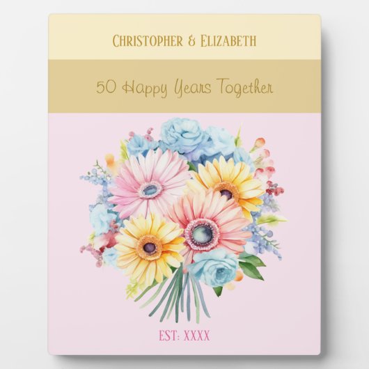 50周年記念日のかわいい花の名前はピンク フォトプラーク (正面)