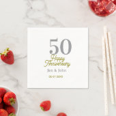 50周年記念日 お名前 日付 シルバー ゴールド 日付 スタンダードカクテルナプキン (インサイチュ)