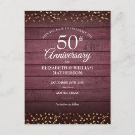 50周年記念日 保存日付 ゴールドハート ラスティック ポストカード