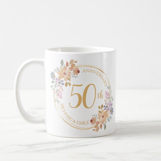 50周年記念水彩花輪 コーヒーマグカップ (左)