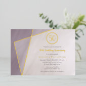 50周年記念祝賀 ゴールドフレーム ミュートプラム 箔招待状 (立ち正面)