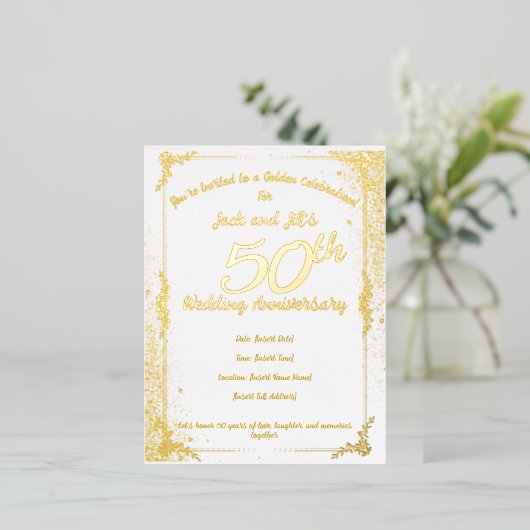 50周年記念箔押し招待状ポストカード 箔招待状ポストカード (立ち正面)