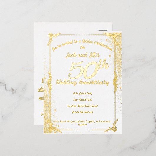 50周年記念箔押し招待状ポストカード 箔招待状ポストカード (正面/裏面)