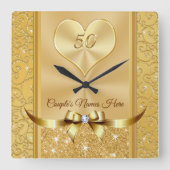 50周年記念素晴らし時計のカップル名 スクエア壁時計 (正面)