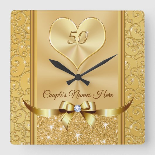 50周年記念素晴らし時計のカップル名 スクエア壁時計 (正面)