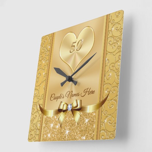 50周年記念素晴らし時計のカップル名 スクエア壁時計 (傾斜)