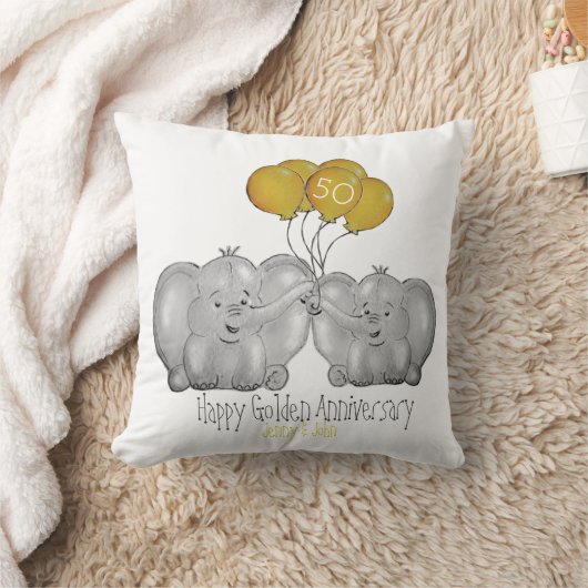 50周年記念結婚かわいいゾウ クッション (ブランケット)