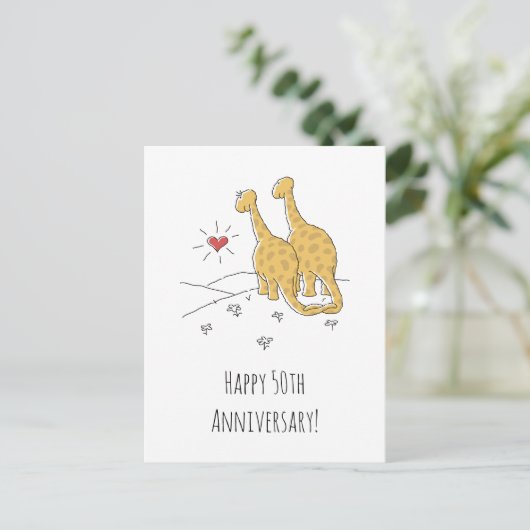 50周年記念結婚かわいい恐竜カード ポストカード (スタンド正面)