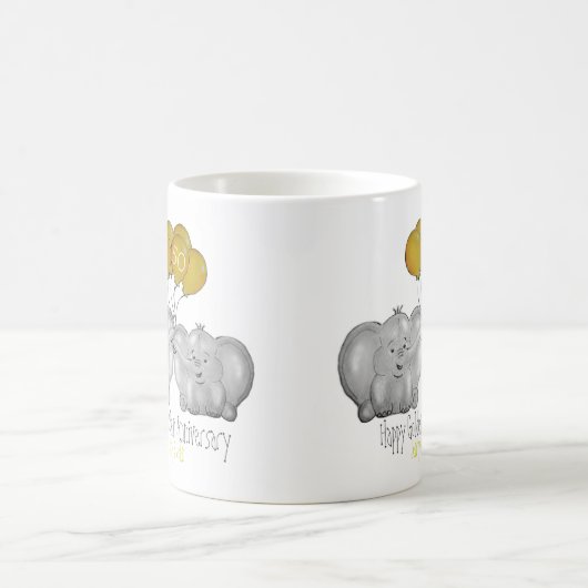 50周年記念結婚のかわいい象 コーヒーマグカップ (中央)