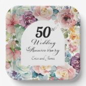 50周年記念結婚のスクリプエレガントトフローラ ペーパープレート (正面)