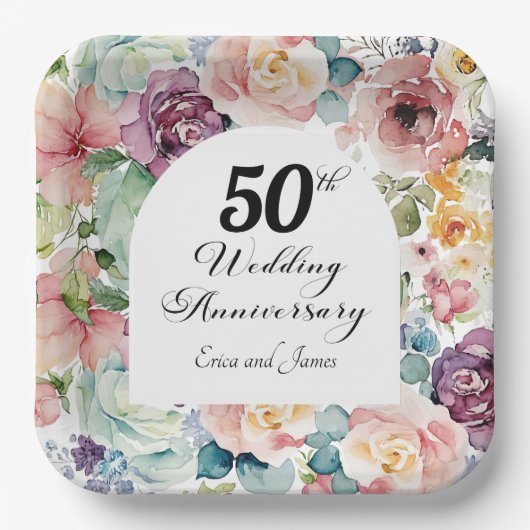 50周年記念結婚のスクリプエレガントトフローラ ペーパープレート (正面)