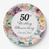 50周年記念結婚のスクリプエレガントトフローラ ペーパープレート (正面)
