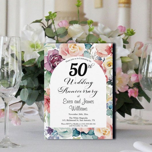 50周年記念結婚のスクリプエレガントトフローラ 招待状