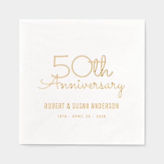 50周年記念結婚のスクリプモダント金ゴールド 箔ナプキン (正面)