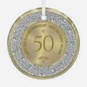 50周年記念結婚のダイヤモンドと金ゴールド ガラスオーナメント (正面)