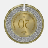 50周年記念結婚のダイヤモンドと金ゴールド ガラスオーナメント (裏面)