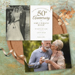 50周年記念結婚の2写真Save The Date 案内ポストカード<br><div class="desc">シックなお気に入りの金ゴールド結婚タイポグラフィで50周年記念の特別なお祝い詳細と結婚、あなたの写真でパーソナライズ。その裏には2つ目の特別な写真が映っている。Thisisnomeによる設計©</div>