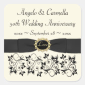50周年記念結婚アイボリーブラックフローラ スクエアシール (正面)