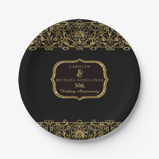 50周年記念結婚アールデコ新しいパーティー ペーパープレート (正面)
