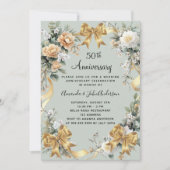 50周年記念結婚イエロー花模様金ゴールドボウ 招待状 (正面)