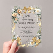 50周年記念結婚イエロー花模様金ゴールド弓 アクリル招待状 (インサイチュ (ポータブル))