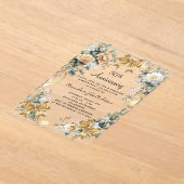 50周年記念結婚イエロー花模様金ゴールド弓 アクリル招待状 (レイダウン)