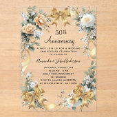 50周年記念結婚イエロー花模様金ゴールド弓 アクリル招待状 (正面)