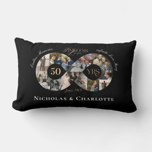 50周年記念結婚インフィニティ写真コラージュ ランバークッション (正面)