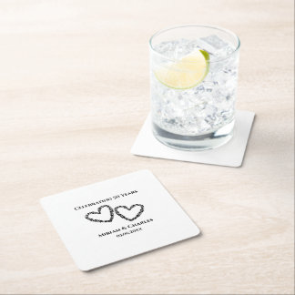 50周年記念結婚カップルの名前ハート スクエアペーパーコースター